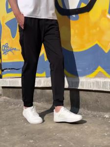 100% Summer Ice Silk Casual Pants for Mens Versatile Slim Fit Straight Leg Sports Pants Elastic