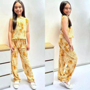 D&C-Jenny Girls Bark Crepe Tank Top at Treno Pants na may Pocket Set (Edad 7-9)