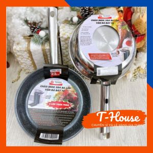 Chảo Inox VÂN ĐÁ chống dính TICOOK 3 LỚP toàn thân Chảo xịn VÂN ĐÁ dùng cho mọi loại bếp