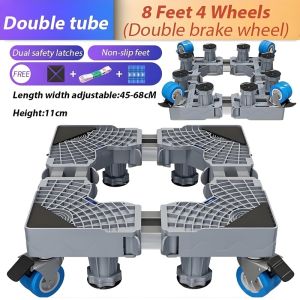 [SG] Washing Machine Metal Fridge Dryer Universal Stand Base with 4 Locking 360° Adjustable Heavy Duty Wheels Load 300kg
