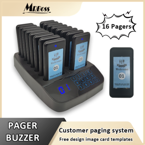 Restaurant 16 Pager Buzzer Wireless Calling System Long distance 98 Channels with Vibrates Queue