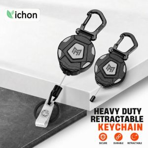 Heavy Duty Retractable Keychain Anti Theft Carabiner Badge Holder Steel Cord Key Ring For Belts