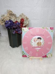 Jam Dinding Kotak Custom Tulisan Foto kado Wedding Anniversary Graduation - DryputCollection