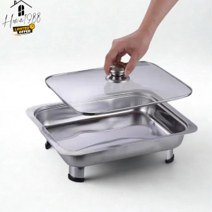 HOME1988🥘พร้อมส่ง💯 ถาดใส่อาหาร ถาดอาหารบุฟเฟ่ต์ พร้อมฝาปิดกระจกใสและฝาสเตนเลส