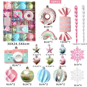 58/80 sets of pink and light-toned decorative outfits - shatter-resistant ornaments snowflakes candy and cupcake-shaped hanging decorations suitable for holiday home decoration and winter wonderland party supplies