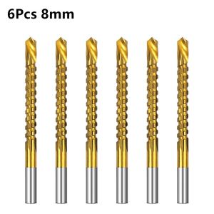 LUSIT 6Pcs 3-8mm Serrated Drill Bits Titanium Coated Serrated Grooving HSS Twist Drill Bits 3 In 1 Grooving Tool Set Woodworking Parts