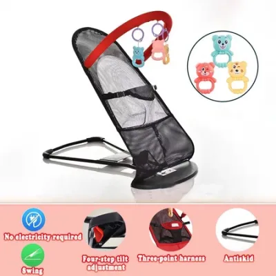 Baby Rocking Chair Foldable Bouncing Chair Soft Mesh Fabric Toy Rack Safety Balanced Design for Newborn & Toddler