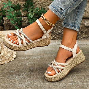 [Free Shipping] Plus-Size WomenS Sandals With Rhinestone Detailing 2026 New Roman-Style Fashion Platform Sandals For Outdoor Wear
