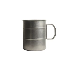 TAQ57 Folding Handle Stainless Steel Camping Mug Oil Barrel Shape Heat-resistant Vintage Water Cups Retro Comfortable Grip Portable Outdoor Drinking Cup Photography Props