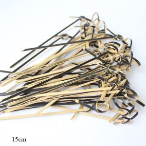 NOBLELYN 100pcs Disposable Kitchen and Bar Party Decoration Fruit Forks Stick Bamboo Knot Skewers tail Picks