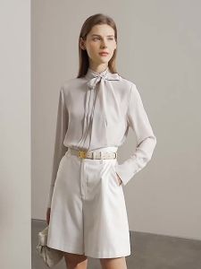 Autumn new stand-up collar lace-up chiffon blouse womens chic little shirt high-end shirt French top XF0-7234TM1033-B