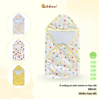 Khăn quấn em bé sơ sinh BABIBOO ủ vuông cho bé vải cotton lớp êm ái ( 80x80cm) BB141