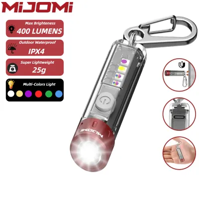 MIJOMI ไฟฉายพวงกุญแจ EDC K3ไฟฉายแบบพกพาขนาดกะทัดรัด400ลูเมนพร้อม365nm แสงยูวีสีแดงสีเขียวสีน้ำเงินแม่เหล็กแรงสูง USB-C ไฟพวงกุญแจไฟฉาย LED ขนาดเล็กชาร์จได้พร้อมแบตเตอรี่ในตัวเหมาะสำหรับการอ่านตอนกลางคืนตั้งแคมป์