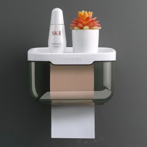 Wall-mounted Punch-Free Toilet Paper Holder Waterproof Mobile Phone Storage Bathroom Shelf Save Space