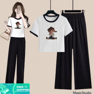 Baju Remaja Perempuan Setelan Crop Ringer Dan Celana Kulot Samling