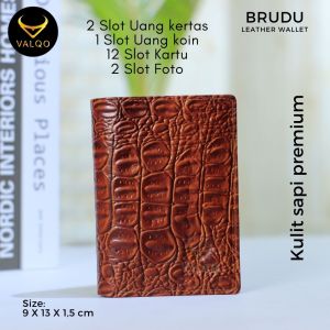 [VALQO] BRUDU Dompet Kulit Sapi Pria Cowok Kartu Laki Berdiri 3/4 COD 12 Slot Kartu 2 Slot Foto