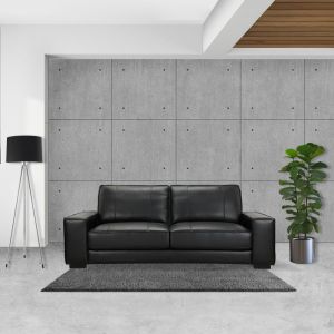INDEX LIVING MALL โซฟาหนังแท้ผิวสัมผัส 3 ที่นั่ง รุ่นดามัสโก้ - สีดำ