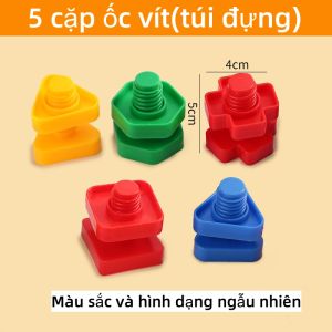 Set 5 cặp/10 cặp đồ chơi ốc vít nhựa to an toàn cho bé đồ chơi vặn vít  tháo lắp  cho bé tập thể dục tính linh hoạt của ngón tay(giao màu ngẫu nhiên)