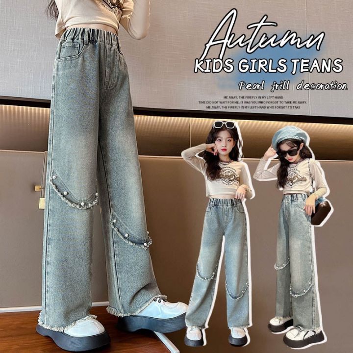 Korean Style Jeans for Kids Girls Maong Pants Baggy Jeans Retro