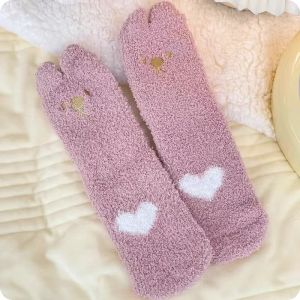Cozy Coral Velvet Socks Cat Ear Design Thick Warm Socks for Home