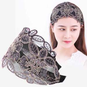 COD Korean Lotus Leaf Design Hairband Lace Wide-brimmed Headband Vintage Adjustable Headwear Women