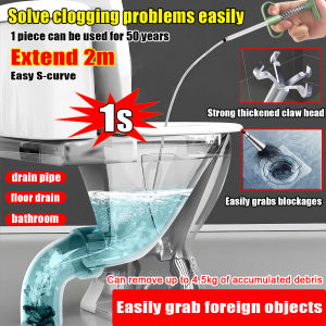 Long Drain Snake Clog Remover Drain Snake Hair Drain Cleaning Tools Stainless Steel Hair Catcher Clog Remover 2M Inch Tube Drain Cleaning for Kitchen/Sink/Bathroom Tub/Toilet