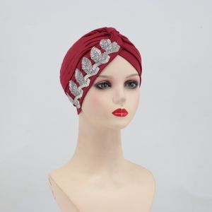 CIEGGG Versatile Side Leaf Rhinestones Headscarf Solid Color Elegant Cross Knot Headwrap New Breathable Headwrap Hat Women