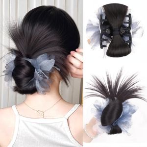 CHANBAEK Synthetic Hair Flower Bun Head Wig Claw Clip Hair Extensions False Hair Pieces Hair Accessories Fluffy Messy Curly Chignon Women