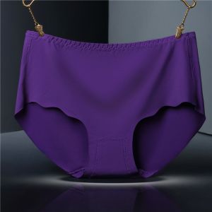 Large Size Ice Silk Women Panties Middle Waist Seamless Solid Female Underwear Ruffle Plus Big Lady High Elasticity Breifs