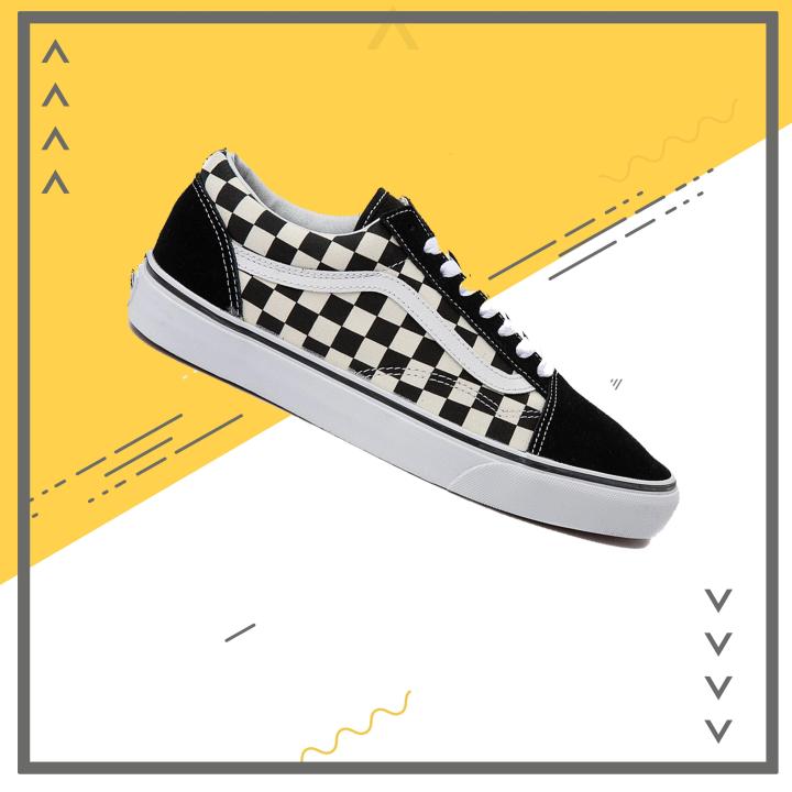 Giày Thể Thao Đế Mềm Nam Nữ Vans Old Skool - Giày Nam - Giày Sneaker Nữ - Giày Vans Đen Trắng Độn Đế 2,5cm XS0334 (Caro)