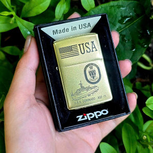 Bật Lửa Zippo Vàng Đồng Thuyền Chiến AGF-11 Ruột Vàng Đời A-24 Có Tem Đỏ ( Tặng Đá Bấc ) Hột Quẹt Xăng Đá Zippo