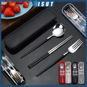 【Local Shop】3 in 1 Chopsticks Spoon and Fork 304 Stainless Steel Portable Creative Metal Cutlery Set Chopsticks Spoon Fork/Box Essential Artifact For Student Travel