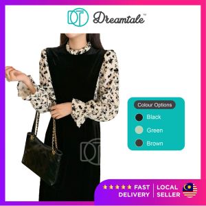 Dreamtale Baju Wanita Jae Korea Fashion Muslimah Dress Floral Women Dress Casual Maxi Long Dress Malaysian Cutting WCO194