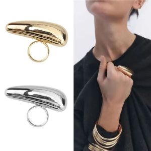 NTSITAR โลหะเรียบลื่น แหวนหยดน้ำตาขนาดใหญ่ รูปทรงเรขาคณิต การพูดเกินจริง แหวนโลหะทรงหยดน้ำตา อินส์ ทอง/เงิน แหวนสวมนิ้ว สำหรับผู้หญิง