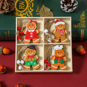 12Pcs Christmas Tree Decorations Santa Gingerbread Man Wooden Ornaments Christmas Decor for Gift