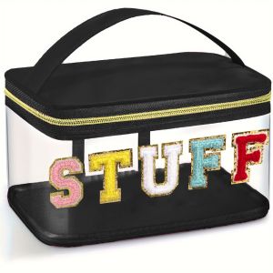 STARGOODS Waterproof Embroidery Cosmetic Bag Letter Patches PVC Transparent Wash Bags Medicine Organizer Large Capacity Toiletry Storage Pouch Outdoor