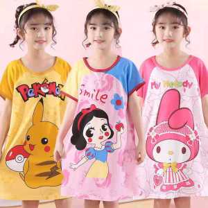 TMS 384# New kids daster cartoon sleep wear dress cotton spandex 2-11 years
