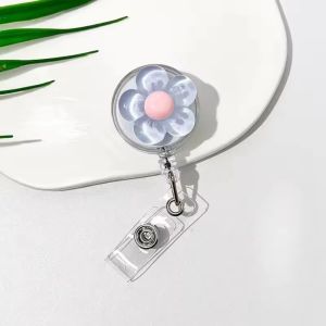 GORGE Transparent Floral Badge Reel Cute Retractable ID Card Badge Holder Clip Fashion Doctore Nurse Worker ID Card Pull Buckle For Women
