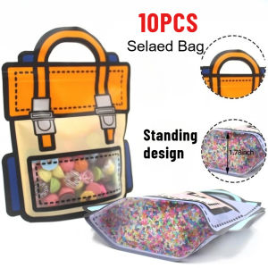 10Pcs Cartoon Gifts Packaging Bags Students Candy Snacks Sealing Bags Self-lock Bags with Handle Kids Birthday Party Decors