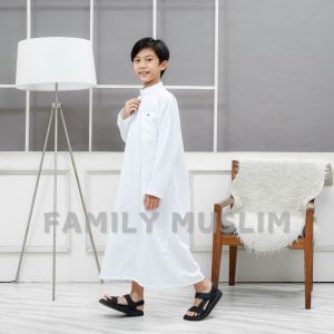 jubah ALIFA  anak laki laki polosan usia 7-14 tahun katun premium resleting zipper lengan panjang