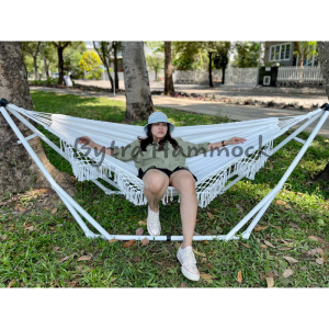 Bộ võng xếp sắt sơn tĩnh điện cao cấp kèm lưới võng nằm canvas tua rua