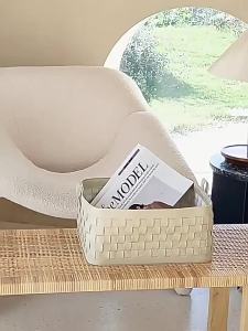 Sacesr Leather Storage Basket Woven Organizer Baskets Plush Room Organizing Baskets Luxury Decorative Clothes Basket Home Organizers 9R3H1