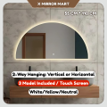 XMM【Ready Stock】LED Half Round Mirror/Half Moon Mirror LED Wall Mirror With 3 Light Level / LED Cermin Dinding Cermin Bulat Separuh Cermin Lampu. 