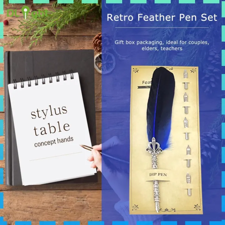 【New Arrival】 Retro Calligraphy Feather Dip Pen with 5 Nib Writing Ink ...