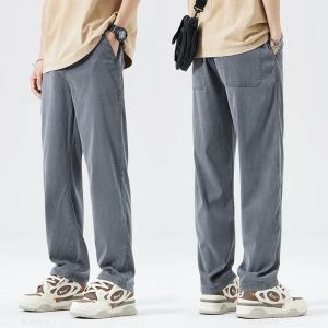 Summer Thin Soft Lyocell Fabric Jeans Men Loose Straight Wide Leg Pants Drawstring Elastic Waist Casual Trousers Plus Size M-5XL2026