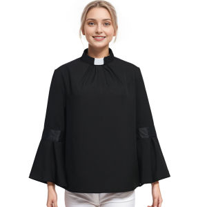 Clergy Shirt for Women Tops Pastor Priest Clerical Flared Sleeves Shirt Tab Collar
