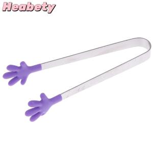Heabety Silicone Stainless Steel Cooking Kitchen Ice Tong Food BBQ Salad Hand Clip