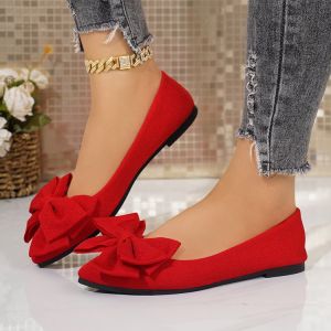 [Free Shipping] Size Difference 0.5.Summer Bow-Tie Pointed-Toe Sandals With A Back Strap.Shallow Flat And Stylish For Work Or Casual Wear