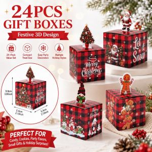 TEN 24-Pack 3D Christmas Gift Treat Box Table Ornament Paper Christmas Candy Box  Party Snack Box for Holiday Celebration