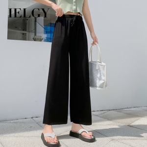 IELGY ice silk wide-leg pants womens summer nine-point loose high-waist sports casual pants